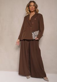 Renee - Brązowa Marynarka Dwurzędowa z Usztywnionymi Ramionami Emivori. Okazja: na co dzień. Kolor: brązowy. Materiał: jeans. Styl: elegancki, casual #3