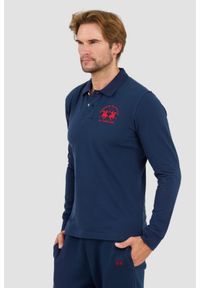 La Martina - LA MARTINA Granatowy męski longsleeve polo Piquet Stretch, Rozmiar XL. Typ kołnierza: polo. Kolor: czarny. Długość rękawa: długi rękaw #7