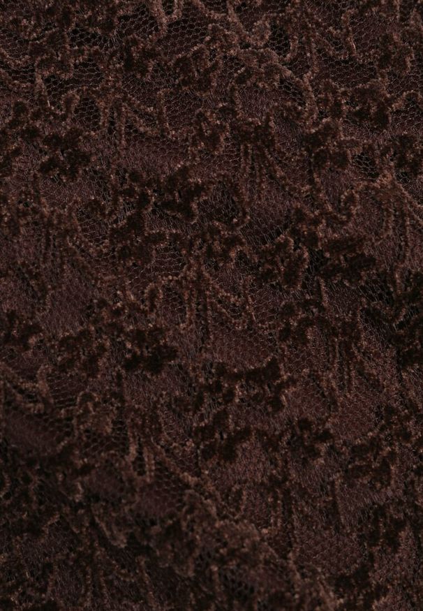 Renee - Brązowa Sukienka o Asymetrycznym Kroju Ozdobiona Falbaną Owedia. Kolor: brązowy. Materiał: poliester. Wzór: aplikacja. Typ sukienki: asymetryczne. Styl: elegancki