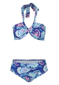 Bikini bandeau (2 części) bonprix niebieski paisley. Kolor: niebieski. Wzór: paisley #1