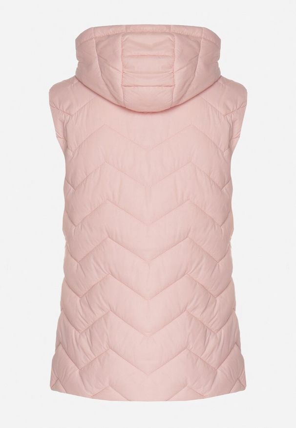 Born2be - Różowa Kamizelka Pikowana z Odpinanym Kapturem Ariluna. Okazja: na co dzień. Kolor: różowy. Materiał: jeans. Styl: elegancki, sportowy, casual