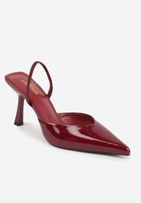 Renee - Bordowe Szpilki z Odkrytą Piętą i Lakierowanym Połyskiem Kianise. Okazja: na co dzień, na imprezę. Kolor: czerwony. Materiał: lakier. Obcas: na szpilce. Styl: rockowy, elegancki, casual, wizytowy #6