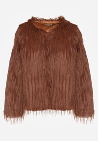 Born2be - Brązowa Kurtka Futrzana o Prostym Kroju Zapinana na Haftki Siarale. Okazja: na co dzień. Kolor: brązowy. Materiał: futro. Długość rękawa: długi rękaw. Długość: długie. Styl: casual, elegancki #2