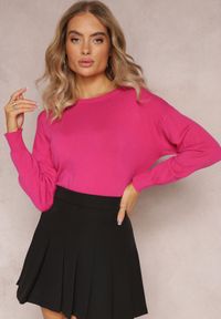 Renee - Fuksjowy Klasyczny Sweter z Okrągłym Płytkim Dekoltem Seminita. Kolor: różowy. Sezon: jesień, zima. Styl: klasyczny #5