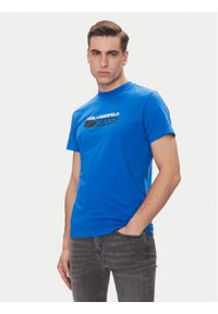 Karl Lagerfeld - KARL LAGERFELD T-Shirt A2M17074 Niebieski Regular Fit. Typ kołnierza: dekolt w karo. Kolor: niebieski. Materiał: syntetyk