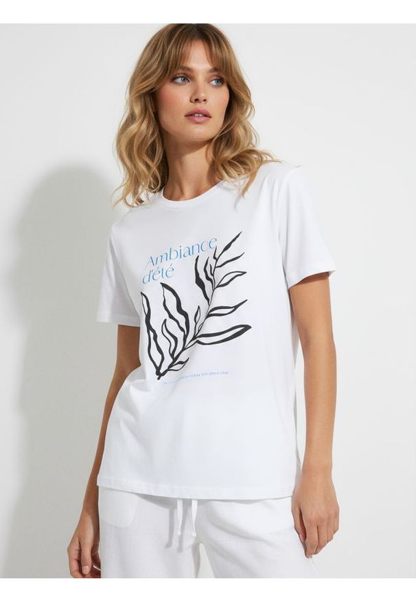 Sinsay - Koszulka z nadrukiem - biały. Kolor: biały. Wzór: nadruk
