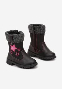 Born2be - Czarne Botki z Ozdobną Aplikacją i Futrzaną Wyściółką Filozola. Okazja: na uczelnię. Kolor: czarny. Materiał: futro. Wzór: aplikacja. Styl: klasyczny, elegancki