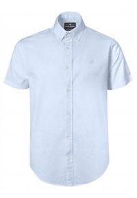 Lniano-Bawełniana Koszula Męska - Pako Jeans - Błękitna. Okazja: na co dzień. Typ kołnierza: button down. Kolor: niebieski. Materiał: bawełna, len. Styl: casual #1