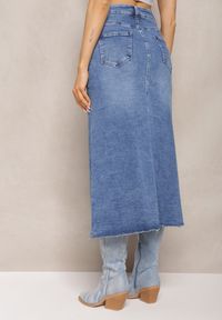 Renee - Niebieska Spódnica Maxi z Rozcięciem z Jeansu Vonuline. Stan: podwyższony. Kolor: niebieski. Materiał: jeans. Styl: sportowy, elegancki