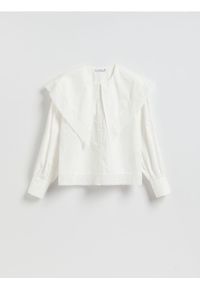 Reserved - Koszula z dekoracyjnym kołnierzem - biały. Kolor: biały. Materiał: bawełna #1