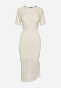 Born2be - Jasnobeżowa Ażurowa Sukienka z Wiskozą Zoriena. Okazja: na co dzień. Kolor: beżowy. Materiał: wiskoza. Długość rękawa: na ramiączkach. Wzór: ażurowy. Typ sukienki: proste. Styl: casual, elegancki, boho #5