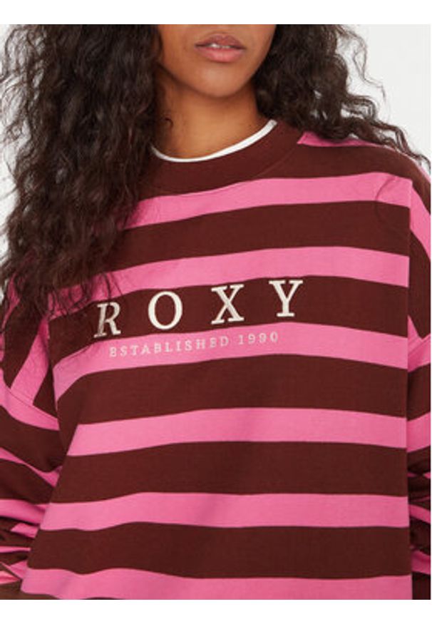 Roxy Bluza Strictly Stripes ERJFT05004 Różowy Oversize. Kolor: różowy. Materiał: bawełna, syntetyk
