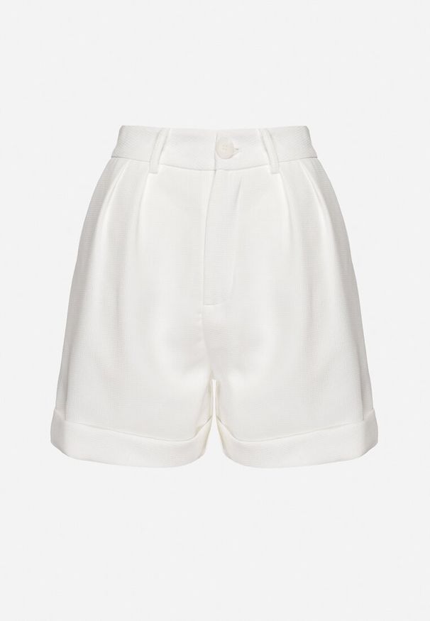 Born2be - Białe Szorty z Guzikiem i Wyższym Stanem oraz Podwijanymi Nogawkami Periwina. Stan: podwyższony. Kolor: biały