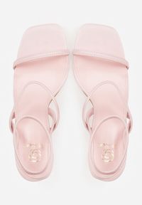 Born2be - Różowe Sandały na Szpilce z Elastycznymi Paskami i Kwadratowym Noskiem Sarorin. Okazja: na wesele, na co dzień, na ślub cywilny. Zapięcie: pasek. Kolor: różowy. Wzór: paski. Obcas: na szpilce. Styl: casual, elegancki. Wysokość obcasa: średni #7