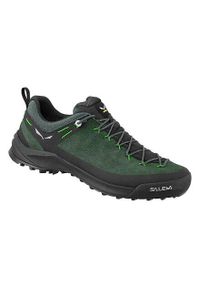 Buty trekkingowe męskie Salewa Wildfire Leather. Zapięcie: sznurówki. Kolor: zielony, wielokolorowy. Materiał: skóra, materiał. Szerokość cholewki: normalna
