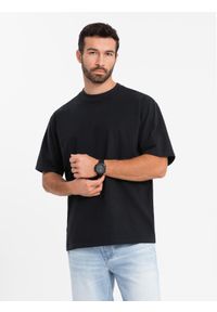 Ombre Clothing - Bawełniany męski t-shirt LOOSE FIT z okrągłym dekoltem – czarny V1 - Rozmiar: S. Okazja: na co dzień. Kolor: czarny. Materiał: bawełna. Styl: casual #6