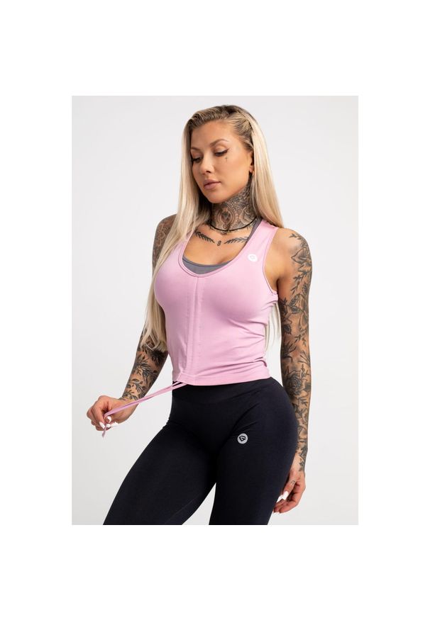GYM GLAMOUR - Top fitness damski Gym Glamour ściągany. Kolor: różowy. Styl: glamour