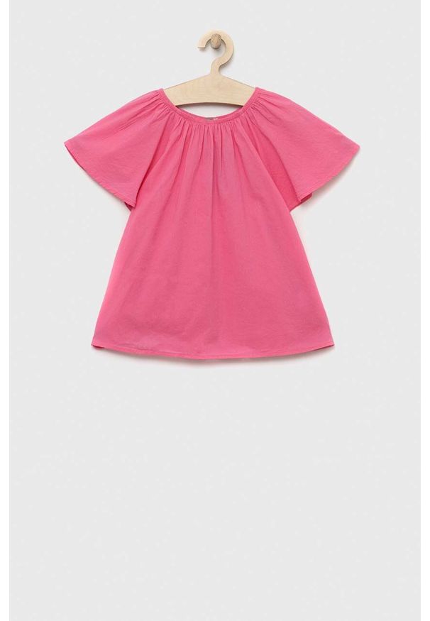 United Colors of Benetton bluzka bawełniana dziecięca kolor różowy. Kolor: różowy. Materiał: bawełna. Długość rękawa: krótki rękaw. Długość: krótkie