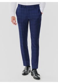 Pako Lorente - PAKO LORENTE – Granatowe spodnie garniturowe w niebieską kratkę. Kolor: niebieski. Materiał: poliester, wełna, lycra. Wzór: kratka #4