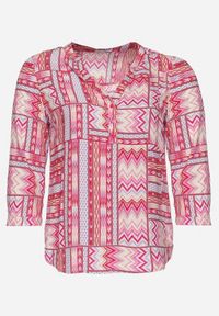 Born2be - Różowa Koszula z Etnicznym Wzorem i Rękawami 3/4 Ithnoria. Kolekcja: plus size. Kolor: różowy. Styl: boho, etno