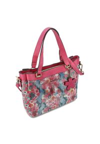 Torebka damska Laura Vita, z materiału syntetycznego z dekoracyjnym nadrukiem kwiatowym krótkie uchwyty do noszenia w dłoni regulowany pasek na ramię. Kolor: różowy. Wzór: nadruk, kwiaty. Styl: casual, elegancki. Rodzaj torebki: na ramię #7