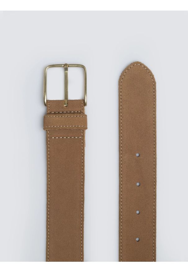 Big-Star - Pasek damski skórzany zamszowy beżowy Odina 801. Kolor: beżowy. Materiał: skóra, zamsz