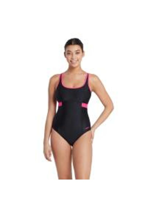 ZOGGS - Kostium Kąpielowy Zoggs Dakota Crossback – Czarny/Magenta – Rozmiar 32. Kolor: czarny, różowy, wielokolorowy