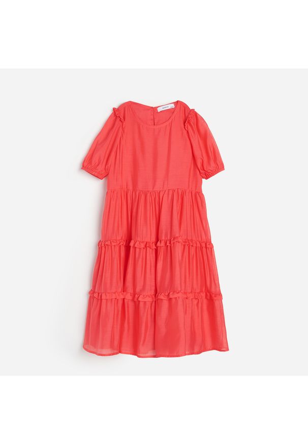 Reserved - Sukienka midi - Pomarańczowy. Kolor: pomarańczowy. Długość: midi