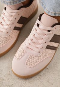 Born2be - Różowe Sneakersy Kultowe Tenisówki z Plecioną Strukturą Loraebelle. Nosek buta: okrągły. Zapięcie: sznurówki. Kolor: różowy. Materiał: skóra, materiał. Obcas: na obcasie. Wysokość obcasa: niski #7