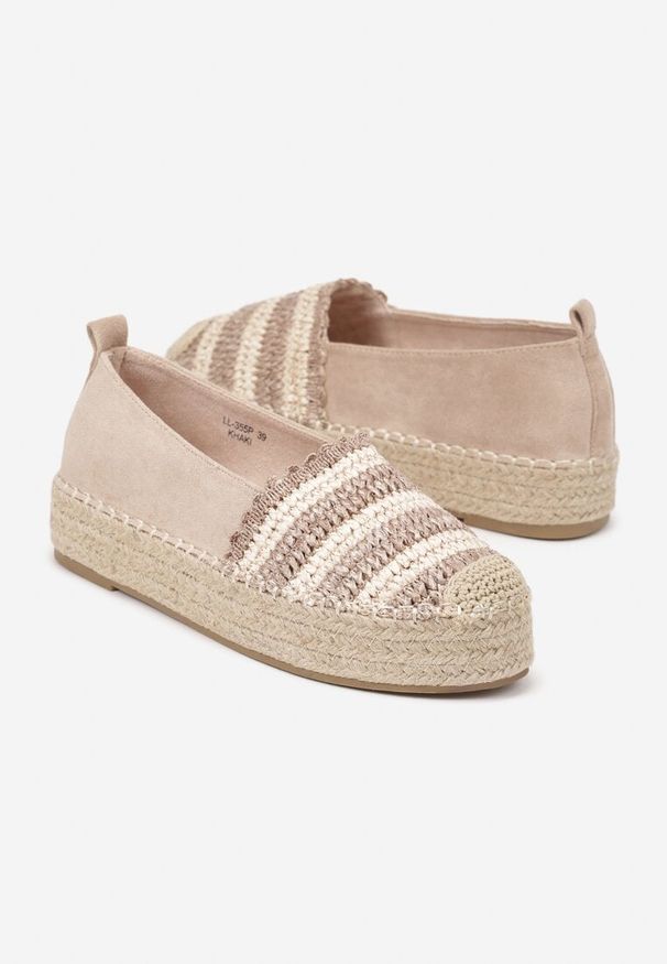 Born2be - Ciemnobeżowe Espadryle na Grubej Plecionej Podeszwie Leline. Okazja: na co dzień. Kolor: beżowy. Styl: casual