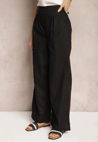 Renee - Czarne Spodnie z Bawełny i Lnem High Waist Kolalia. Stan: podwyższony. Kolor: czarny. Materiał: bawełna, len. Sezon: lato