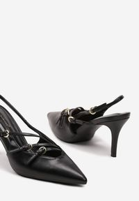 Born2be - Czarne Sandały z Ekoskóry na Szpilce z Odkrytą Piętą i Regulowanymi Paskami Ellada. Zapięcie: pasek. Kolor: czarny. Materiał: koronka. Sezon: lato. Obcas: na szpilce #2