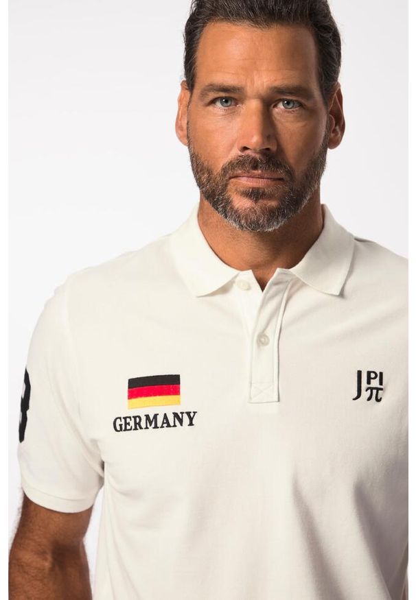 JAY-PI - Męska Koszulka polo FLEXNAMIC® piłka nożna rękaw 1/2 kołnierzyk polo. Typ kołnierza: polo. Kolekcja: plus size. Kolor: biały. Materiał: bawełna, elastan, materiał
