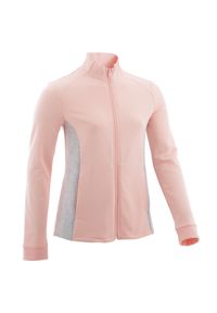 DOMYOS - Bluza dziecięca Domyos rozpinana. Kolekcja: plus size. Kolor: różowy. Materiał: bawełna, materiał, poliester, elastan. Wzór: nadruk