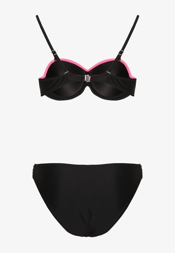Renee - Różowo-Czarne Bikini z Metaliczną Nicią Usztywniany Biustonosz i Figi Mitelle. Kolor: różowy. Wzór: aplikacja
