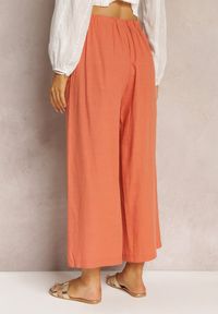 Renee - Pomarańczowe Szerokie Spodnie z Gumką w Pasie Vithan. Kolor: pomarańczowy. Materiał: bawełna, tkanina
