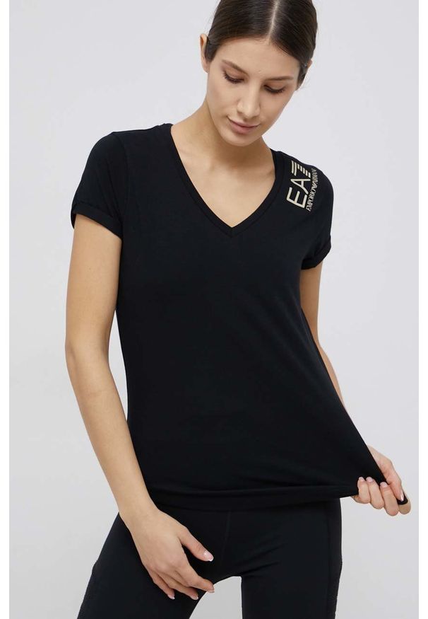 EA7 Emporio Armani T-shirt 3LTT07.TJCRZ damski kolor czarny. Okazja: na co dzień. Kolor: czarny. Materiał: dzianina. Wzór: nadruk. Styl: casual