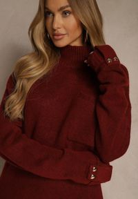 Renee - Bordowa Sukienka z Półgolfem z Dzianiny z Wiskozą i Dodatkiem Wełny Nessla. Okazja: na co dzień. Kolor: czerwony. Materiał: dzianina, wełna, wiskoza. Styl: casual, elegancki #3