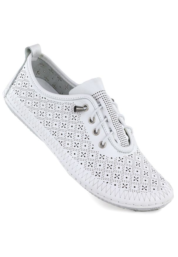 Skórzane półbuty damskie ażurowe białe T.Sokolski 1302. Kolor: biały. Materiał: skóra. Wzór: ażurowy