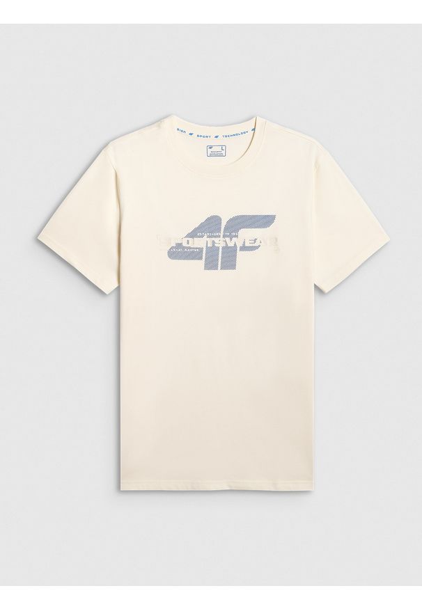 4f - 4F T-shirt regular z nadrukiem męski - beżowy M. Okazja: na co dzień. Kolor: beżowy. Materiał: bawełna, materiał. Wzór: nadruk. Styl: casual
