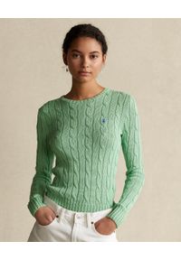 Ralph Lauren - RALPH LAUREN - Jasnozielony sweter z logo Slim fit. Typ kołnierza: polo. Kolor: zielony. Materiał: materiał. Długość rękawa: długi rękaw. Długość: długie. Wzór: ze splotem