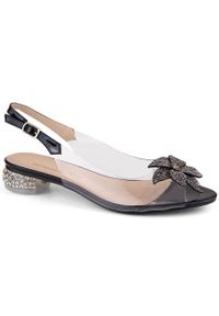 Transparentne sandały damskie lakierowane z cyrkoniami czarne S.Barski MR38-383. Kolor: czarny. Materiał: lakier #1
