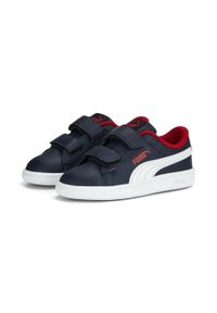 Puma - Niemowlęce skórzane sneakersy Smash 3.0 V PUMA Navy White For All Time Red Blue. Kolor: niebieski, wielokolorowy, biały. Materiał: skóra. Sport: turystyka piesza