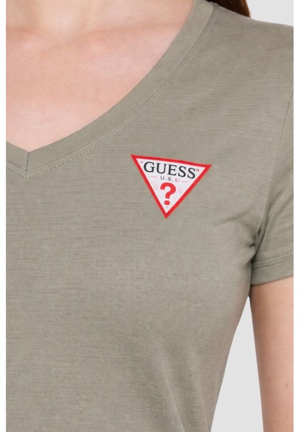 Guess - GUESS Zielony damski t-shirt Mini Triangle, Rozmiar XS. Kolor: zielony