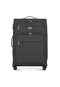 Wittchen - Średnia miękka walizka z czerwonym suwakiem. Kolor: szary. Materiał: poliester #1