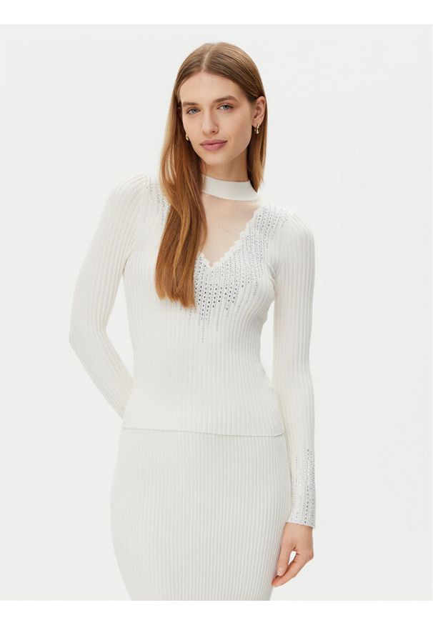 Guess Sweter W5RR15 Z2Y50 Écru Regular Fit. Materiał: wiskoza