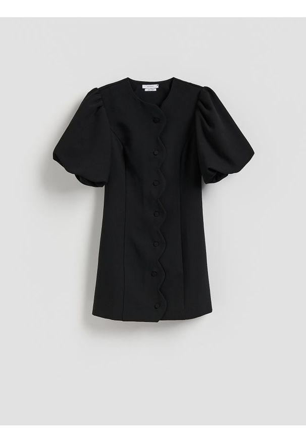 Reserved - Sukienka z ozdobnymi guzikami - czarny. Kolor: czarny. Materiał: tkanina, wiskoza. Typ sukienki: proste