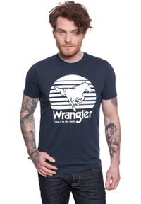 Wrangler - WRANGLER T SHIRT SS HORSE TEE DARK NAVY W7G1D3XAE. Wzór: nadruk #4