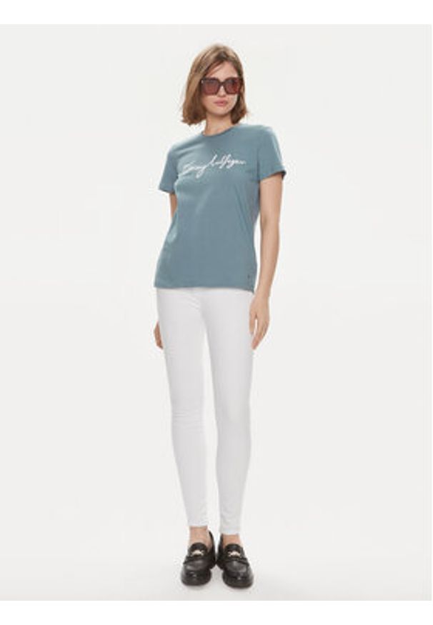 TOMMY HILFIGER - Tommy Hilfiger T-Shirt Signature WW0WW41674 Niebieski Regular Fit. Kolor: niebieski. Materiał: bawełna