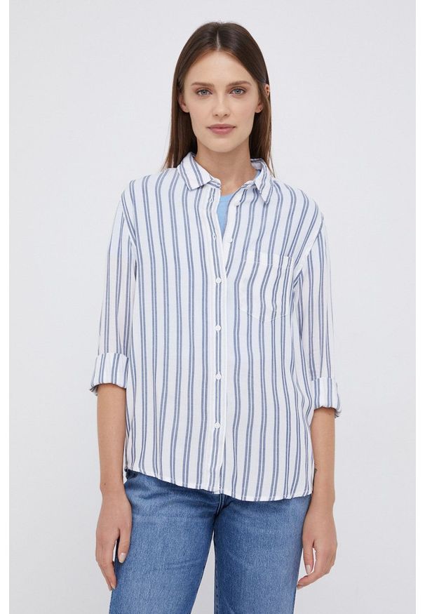 Wrangler - Koszula. Okazja: na co dzień. Kolor: niebieski. Materiał: tkanina. Długość rękawa: długi rękaw. Długość: długie. Styl: casual
